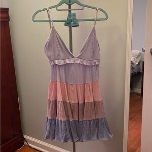 Plunging neck purple dress